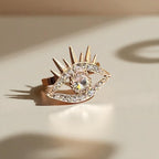 Unique Diamante Illuminati Eye Ring Double Finger Gold Tone Adjustable Size