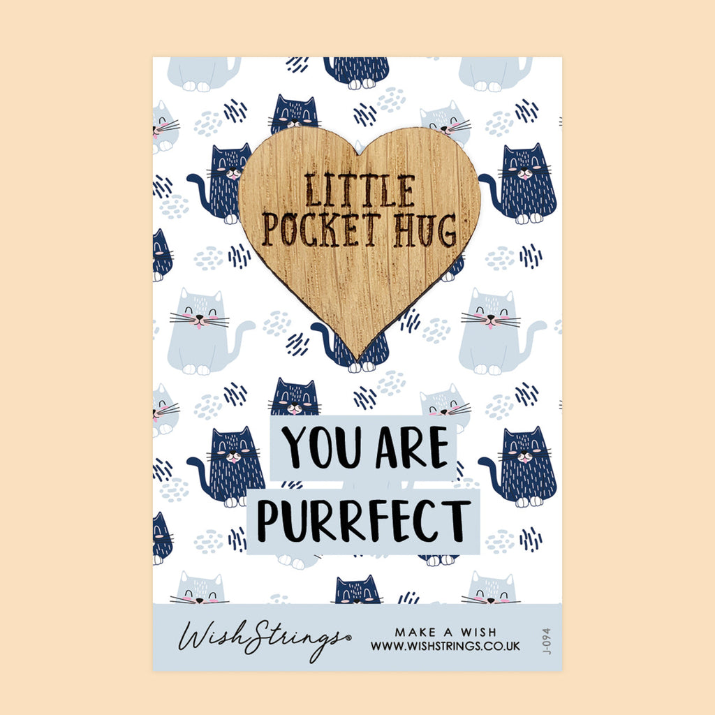 Pocket Hug - You Are Purrfect, Cat Pattern Design | Cute Gift for Cat Lovers | Keepsake Token for Sending Hugs to a Special Cat Mum