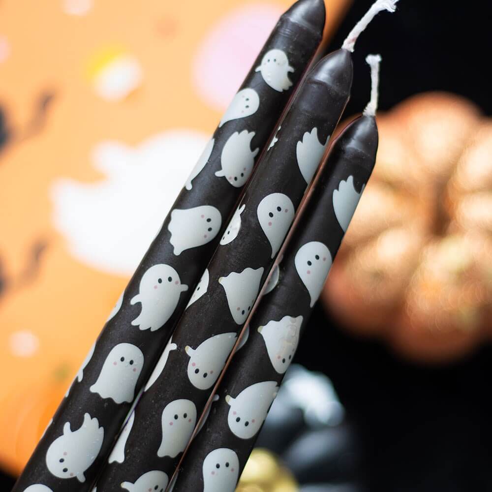 Gothic Gifts Set of 3 Ghost Print Taper Candles