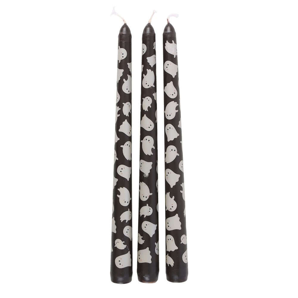 Gothic Gifts Set of 3 Ghost Print Taper Candles