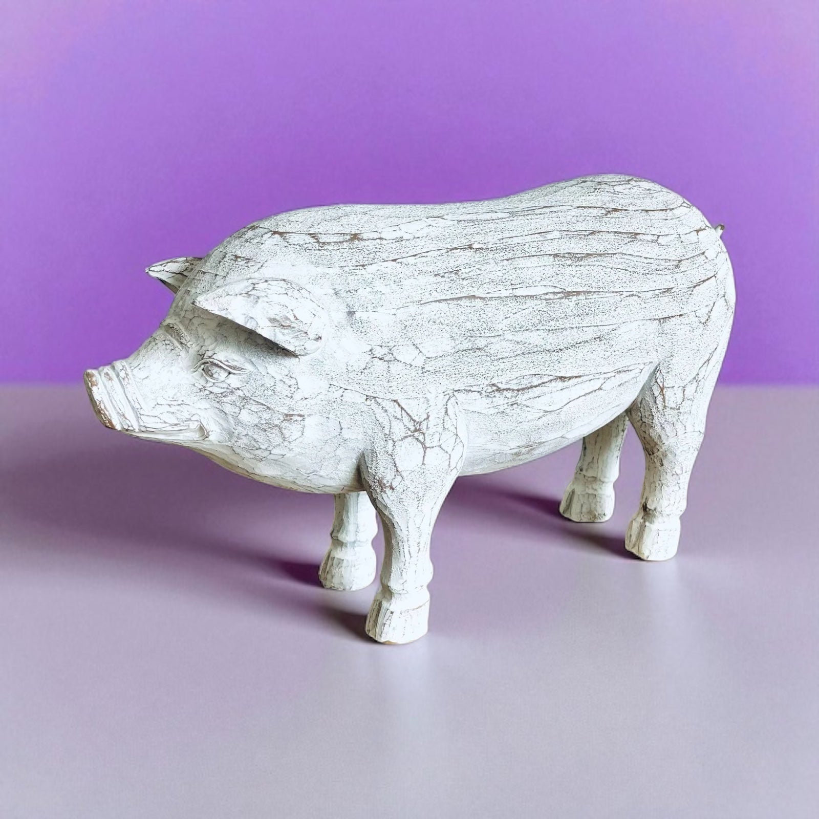 Large Classic Shabby Chic Pig Ornament Figurine White Unique Kitchen Homeware Gift 29cm