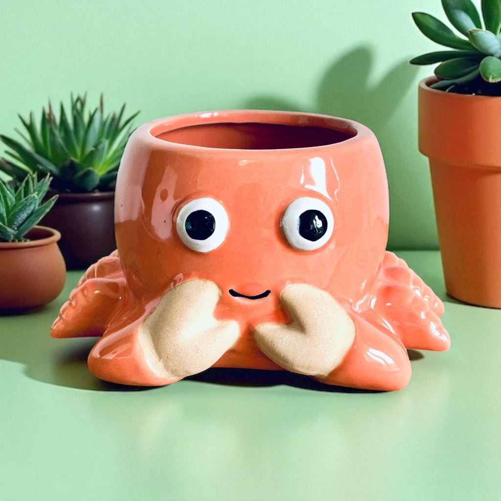 Novelty Orange Crab Planter Garden Plant Pot Unique Homeware Gift 18cm