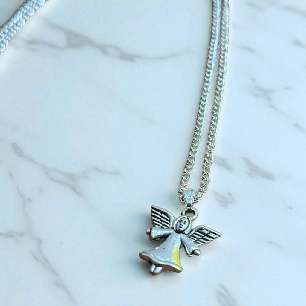Handmade Winged Angel Pendant Necklace Silver Plate Lucky Charm Gift