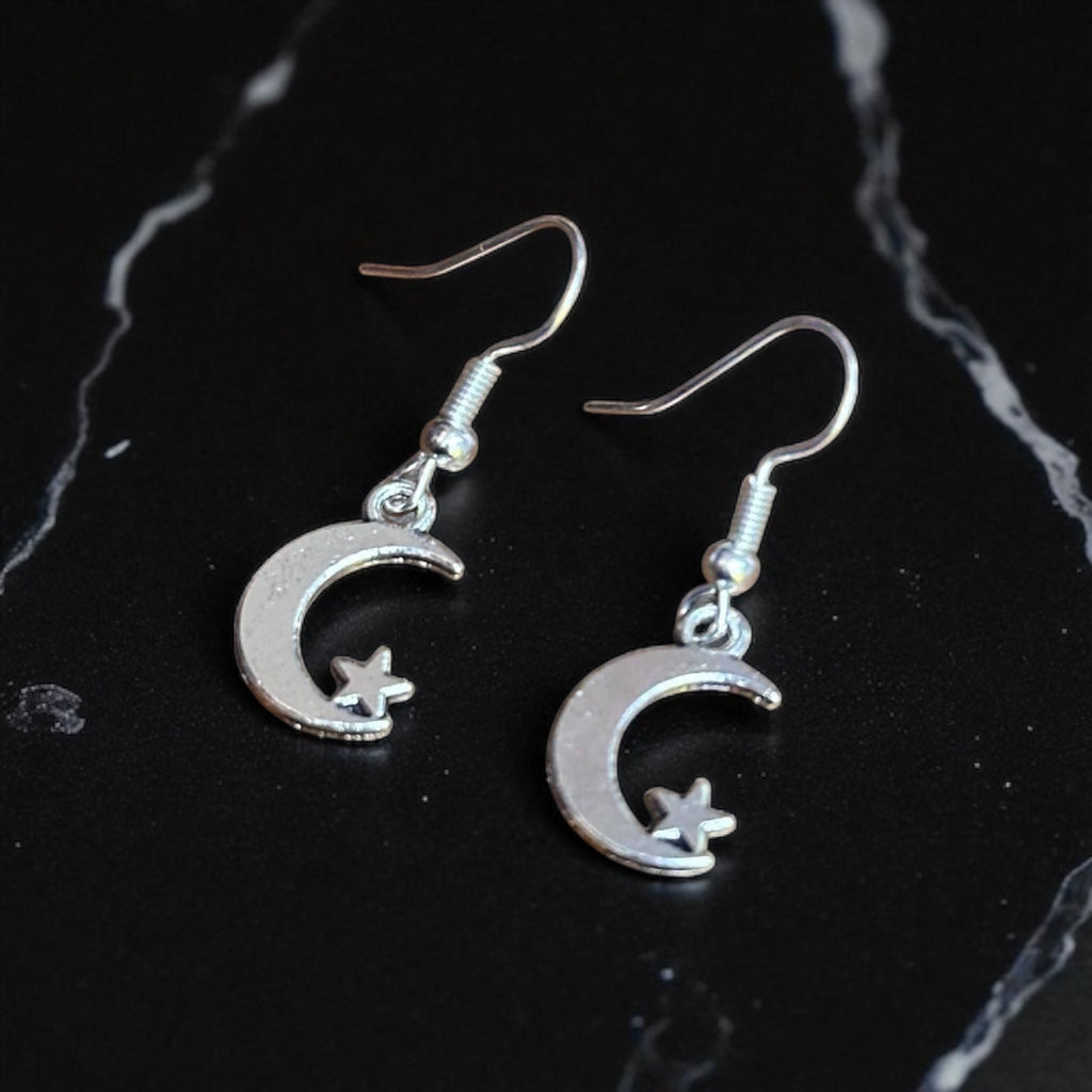 Crescent Moon Charm Drop Earrings