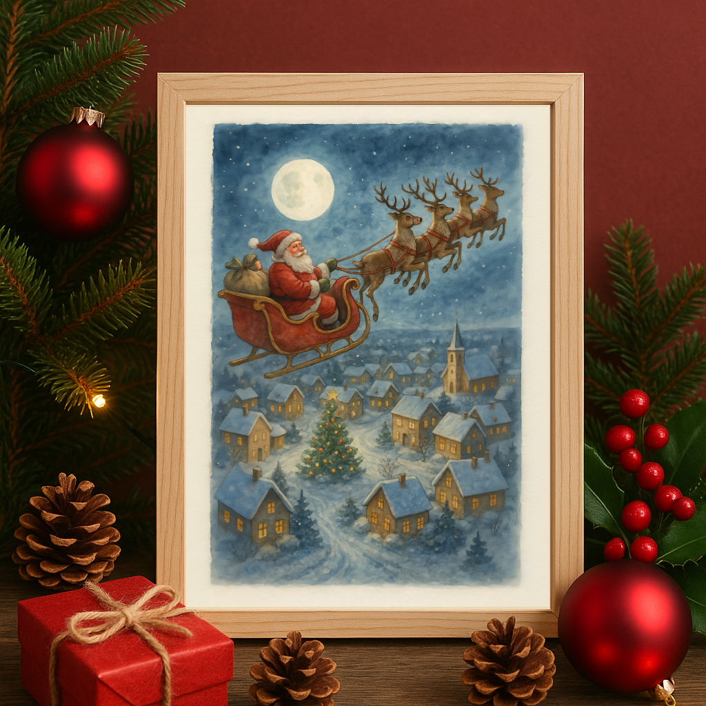 Santa’s Sleigh Ride Wall Art Christmas Print