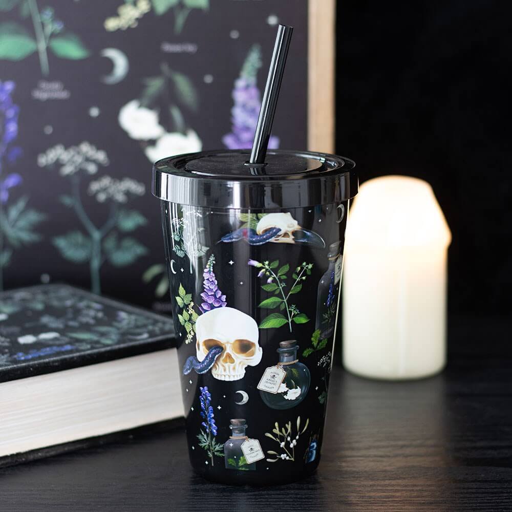 Gothic Gifts Venom & Vines Print Tumbler with Straw