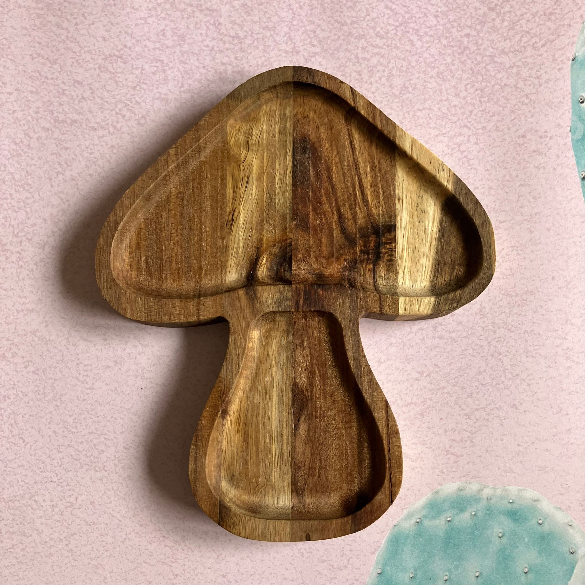 Handmade Acacia Wooden Mushroom Trinket/Ring Dish Bowl 20cm