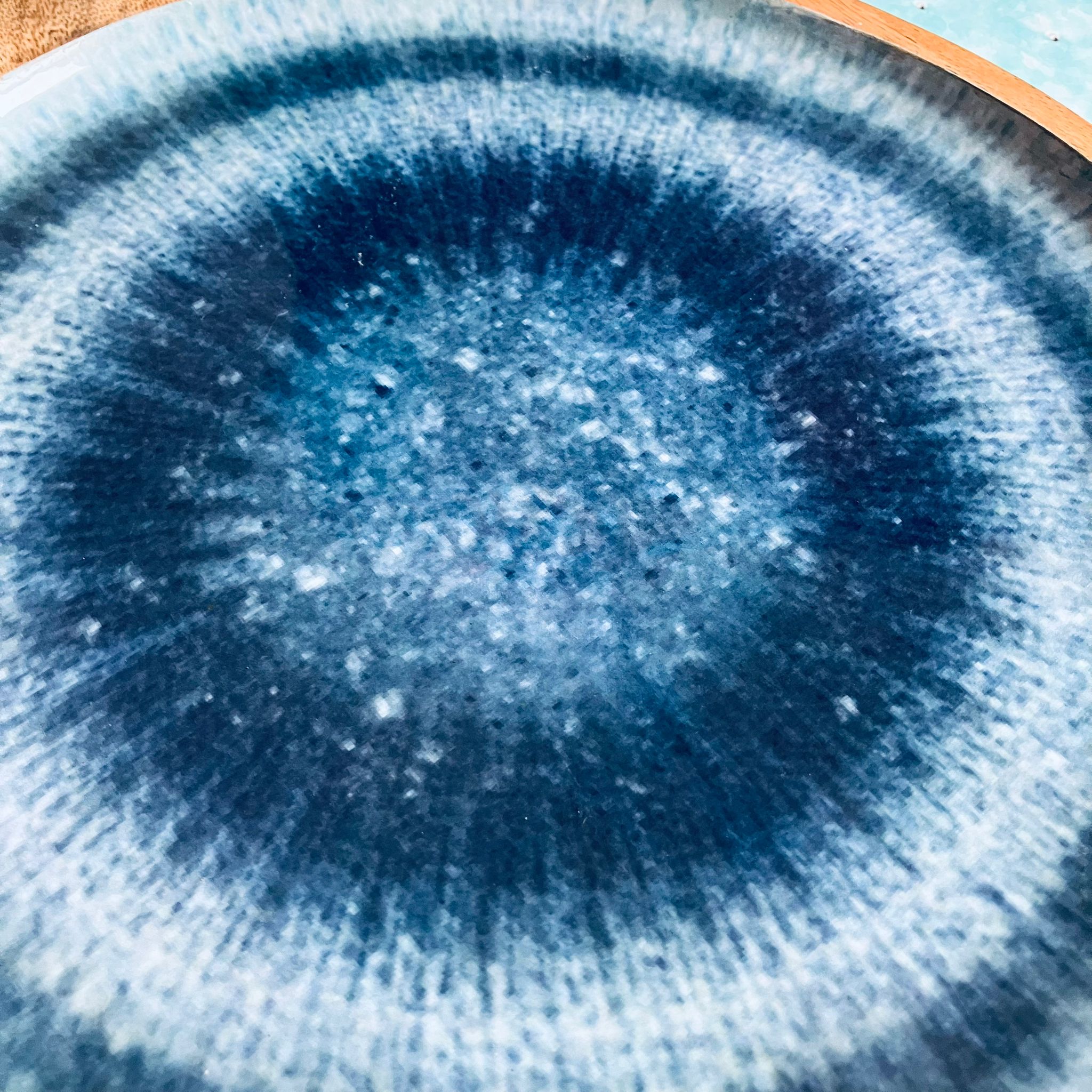 Large Mangowood Serving Tray Platter Patterned Gradient Resin Blue 39.5cm