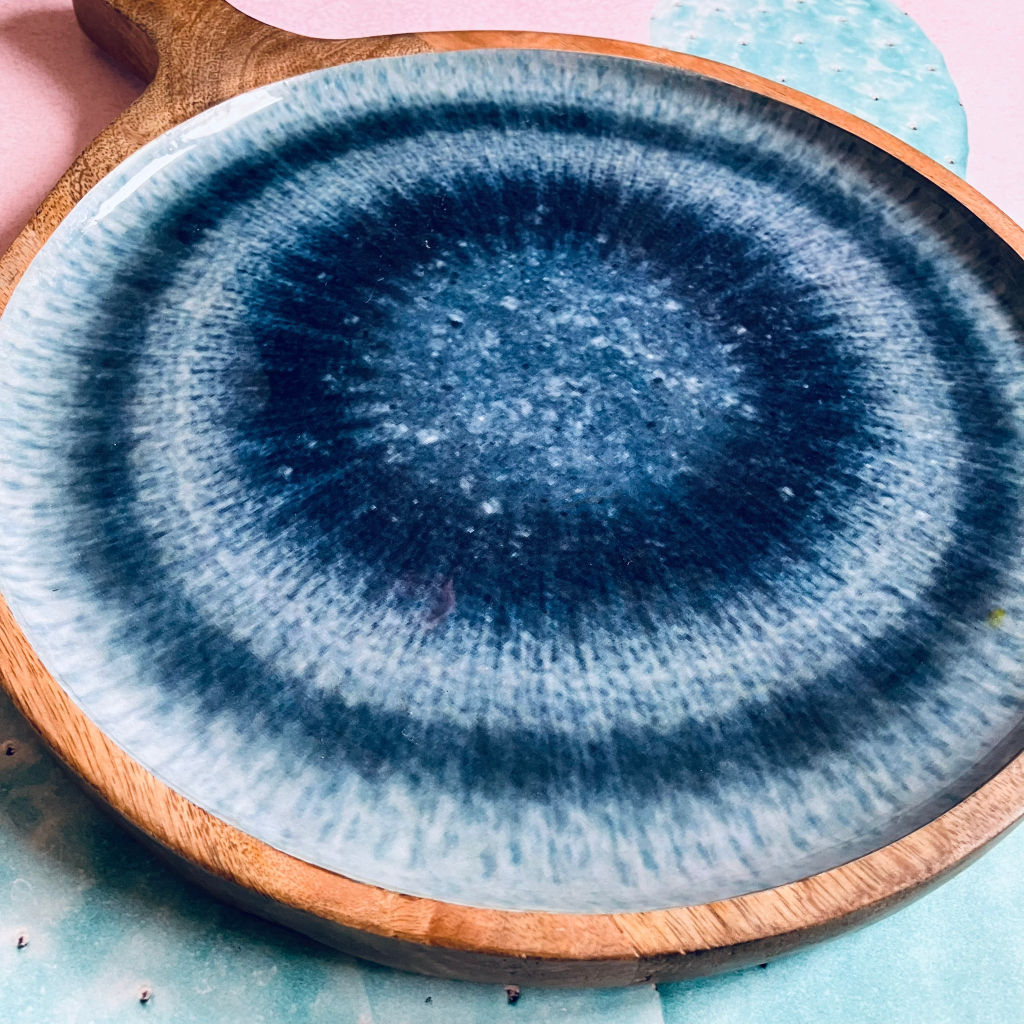 Large Mangowood Serving Tray Platter Patterned Gradient Resin Blue 39.5cm