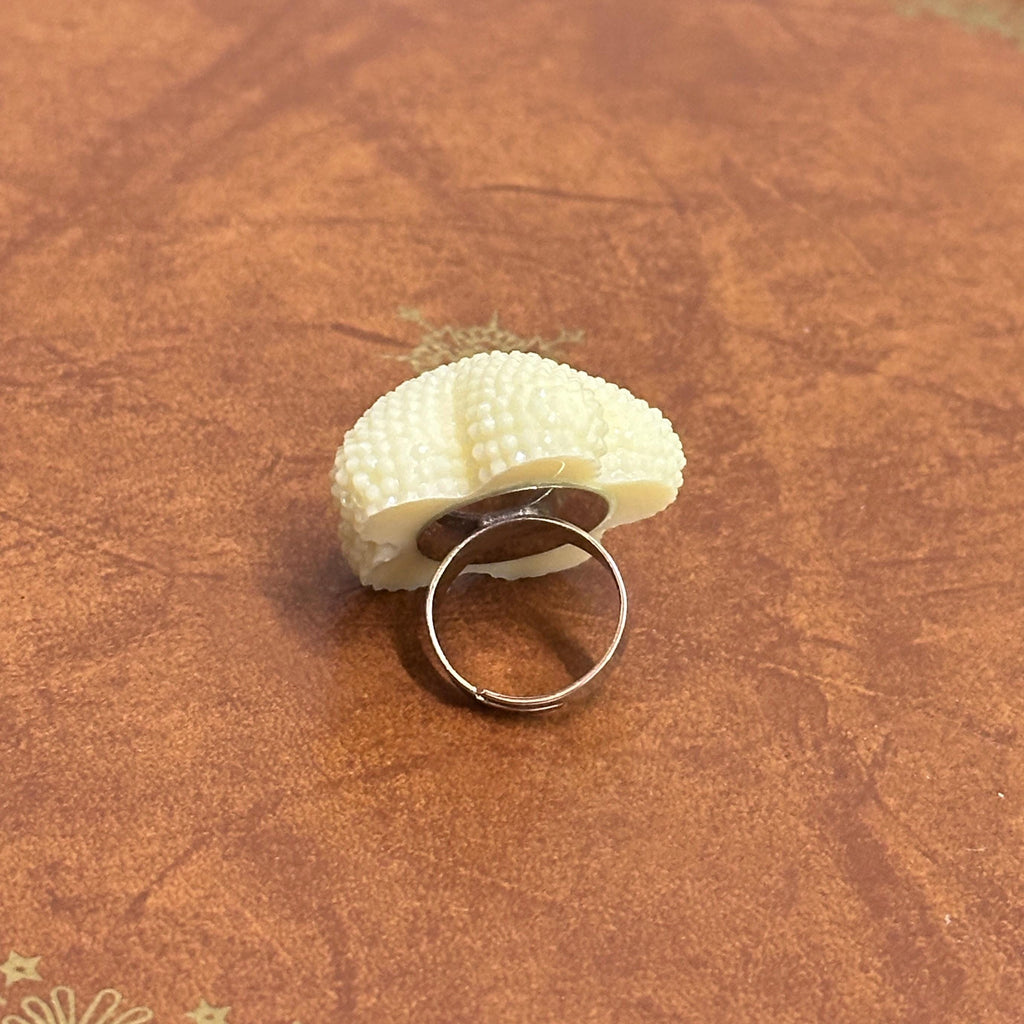 Novelty Cream Puffy Diamante Starfish Ring Silver Tone Adjustable Size