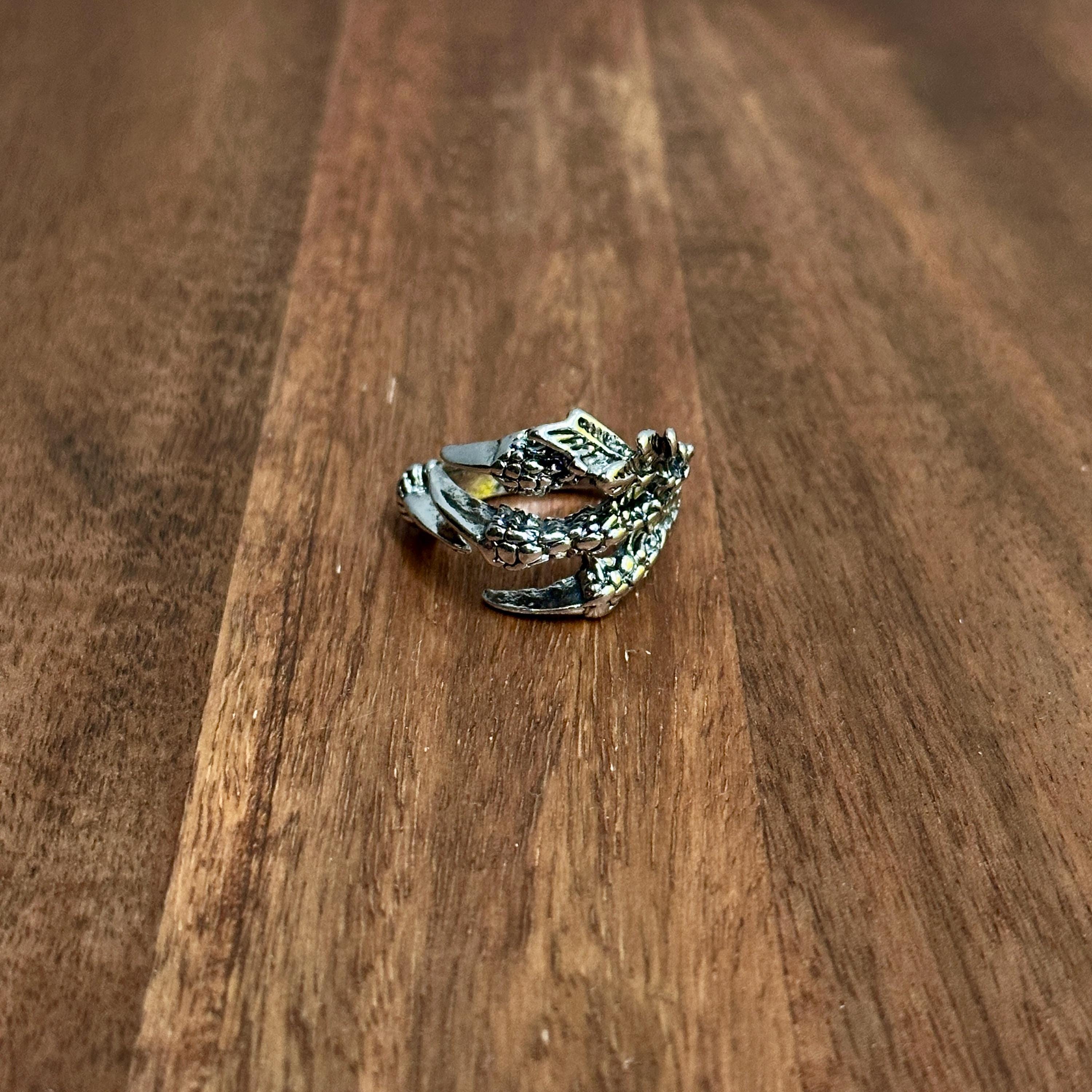 Intricate Gothic Claw Talon Ring Dark Horror Statement Silver Tone - Size M