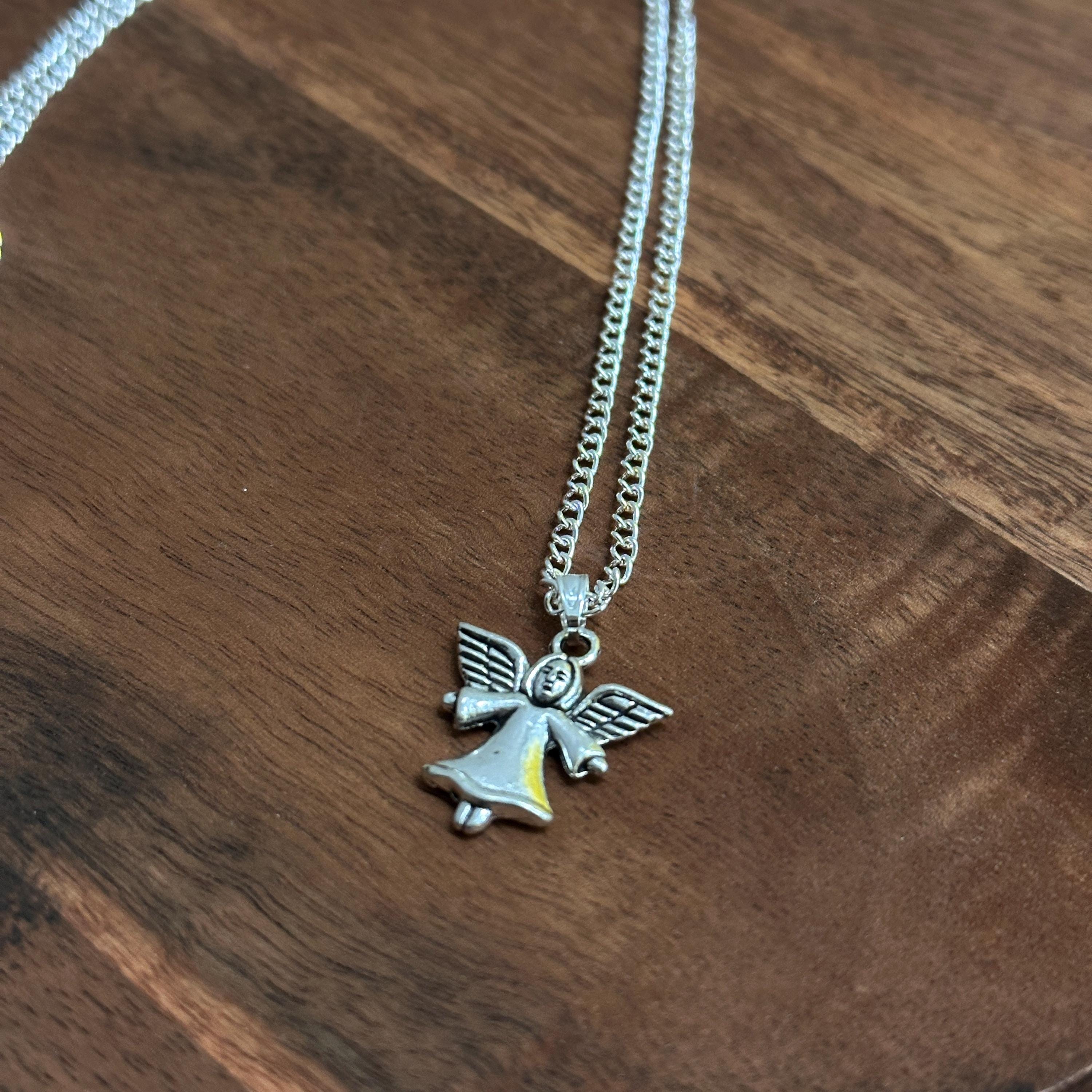 Handmade Winged Angel Pendant Necklace Silver Plate Lucky Charm Gift