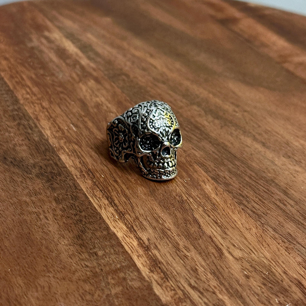 Alternative XL Chunky Gothic Sugar Skull Ring Statement Piece Silver Tone - Size T 1/2
