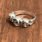 Alternative Gothic Biker Triple Skull Band Ring Silver Tone Halloween Pirate Ring - Various Sizes