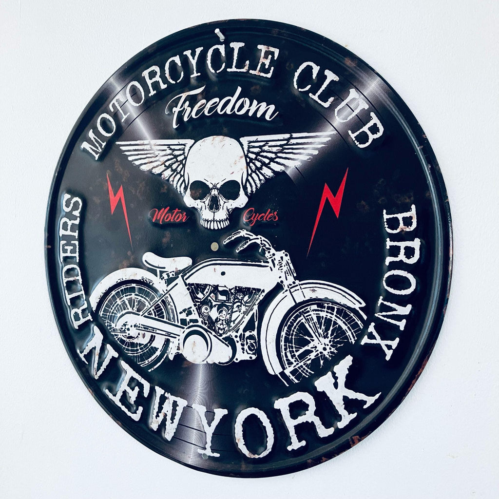 Retro Metal Biker Motorcycle Wall Plaque Sign Skull Riders Grunge Gift 30cm