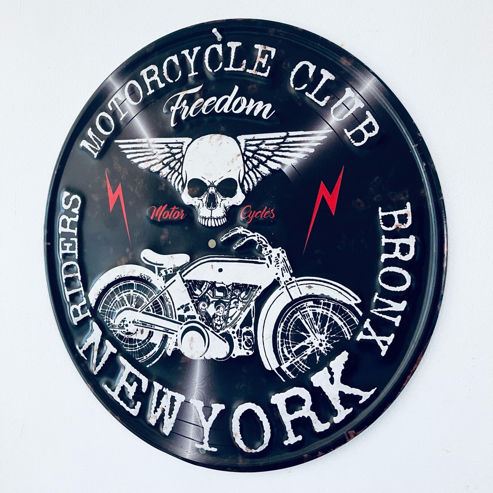 Retro Metal Biker Motorcycle Wall Plaque Sign Skull Riders Grunge Gift 30cm
