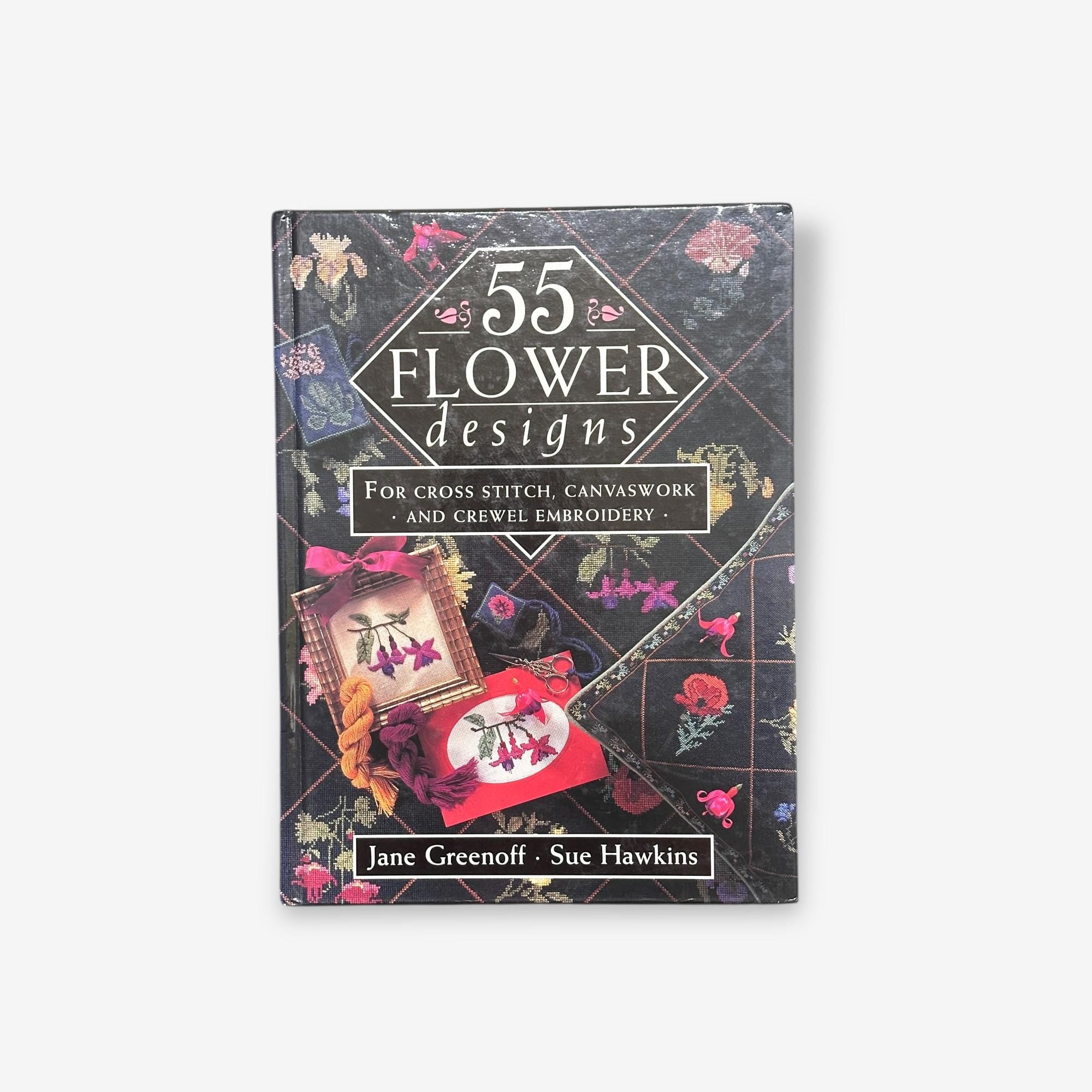 55 Flower Designs - For Cross Stitch, Canvaswork And Crewel Embroidery - Hardback Book (Jane Greenof