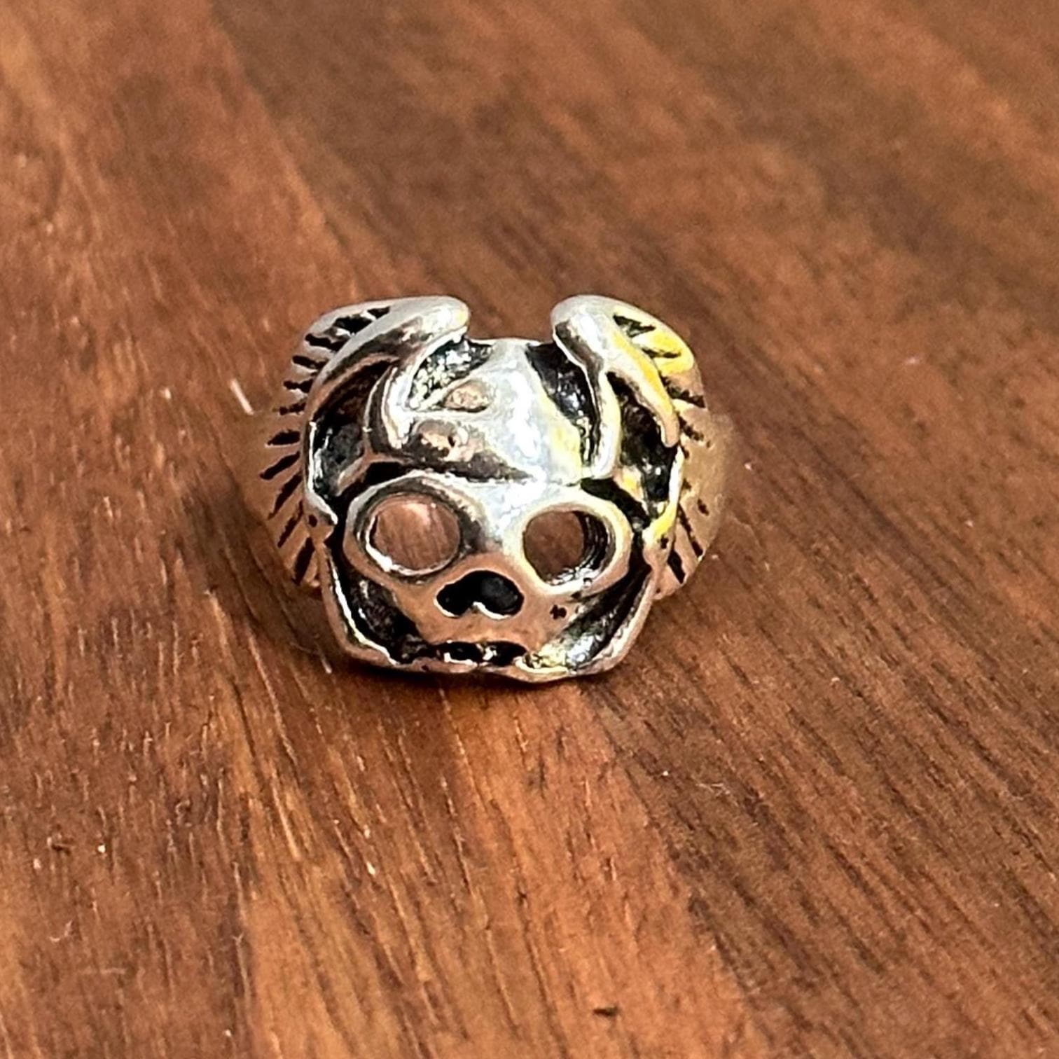 Gothic Horror Biker Bat Skull Statement Ring Silver Tone Halloween Ring - Various Sizes