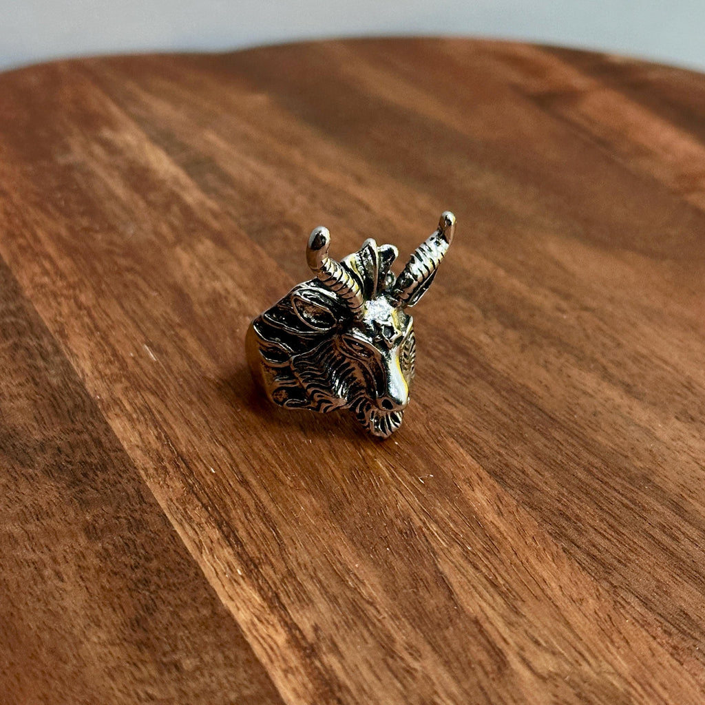 Oversized Mythological Ox Head Ring Alternative Gothic Statement Silver Tone - Size V