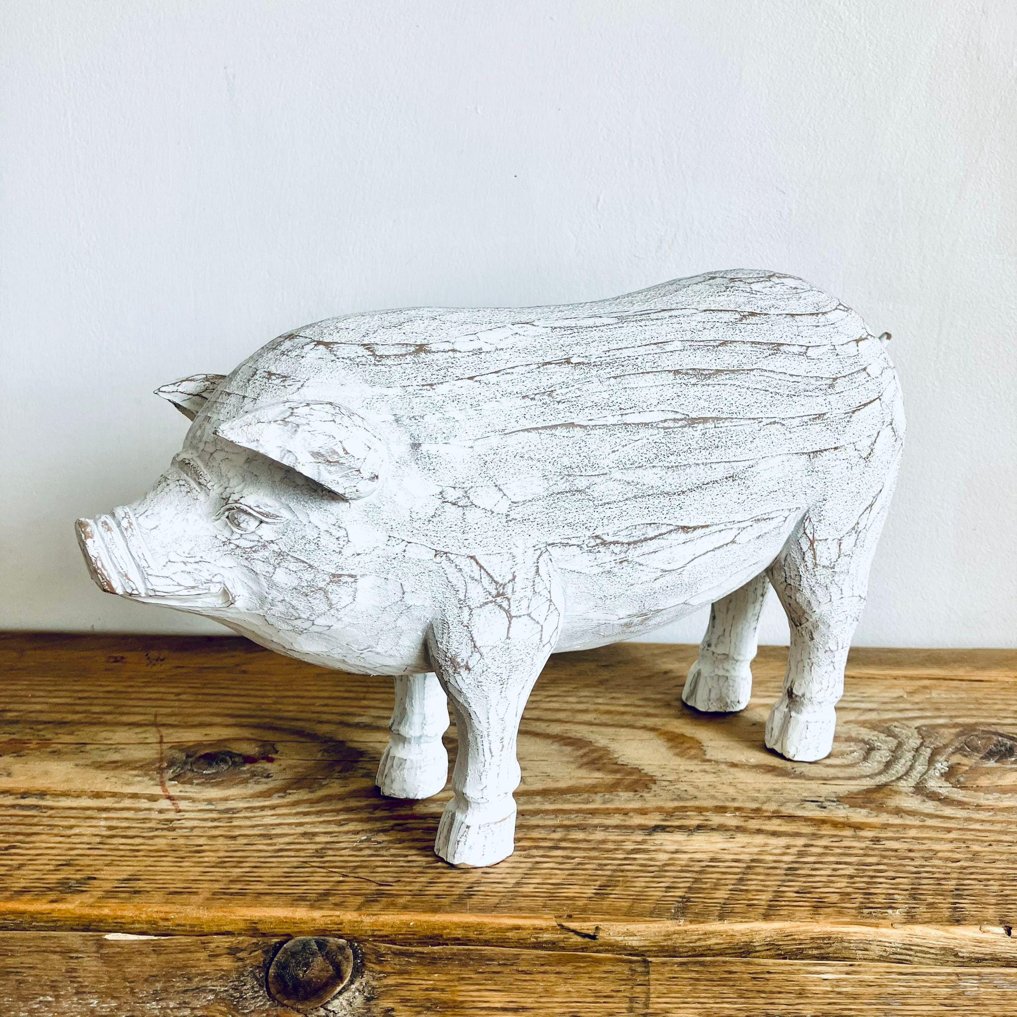 Large Classic Shabby Chic Pig Ornament Figurine White Unique Kitchen Homeware Gift 29cm