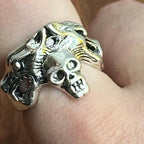 Wolf & Skull Gothic Statement Ring Halloween Biker Ring Silver Tone - Size P