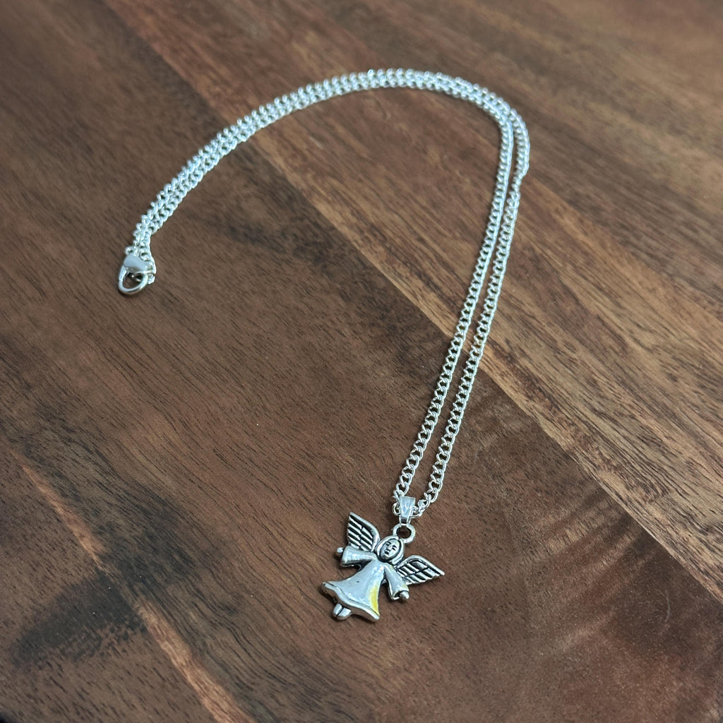 Handmade Winged Angel Pendant Necklace Silver Plate Lucky Charm Gift