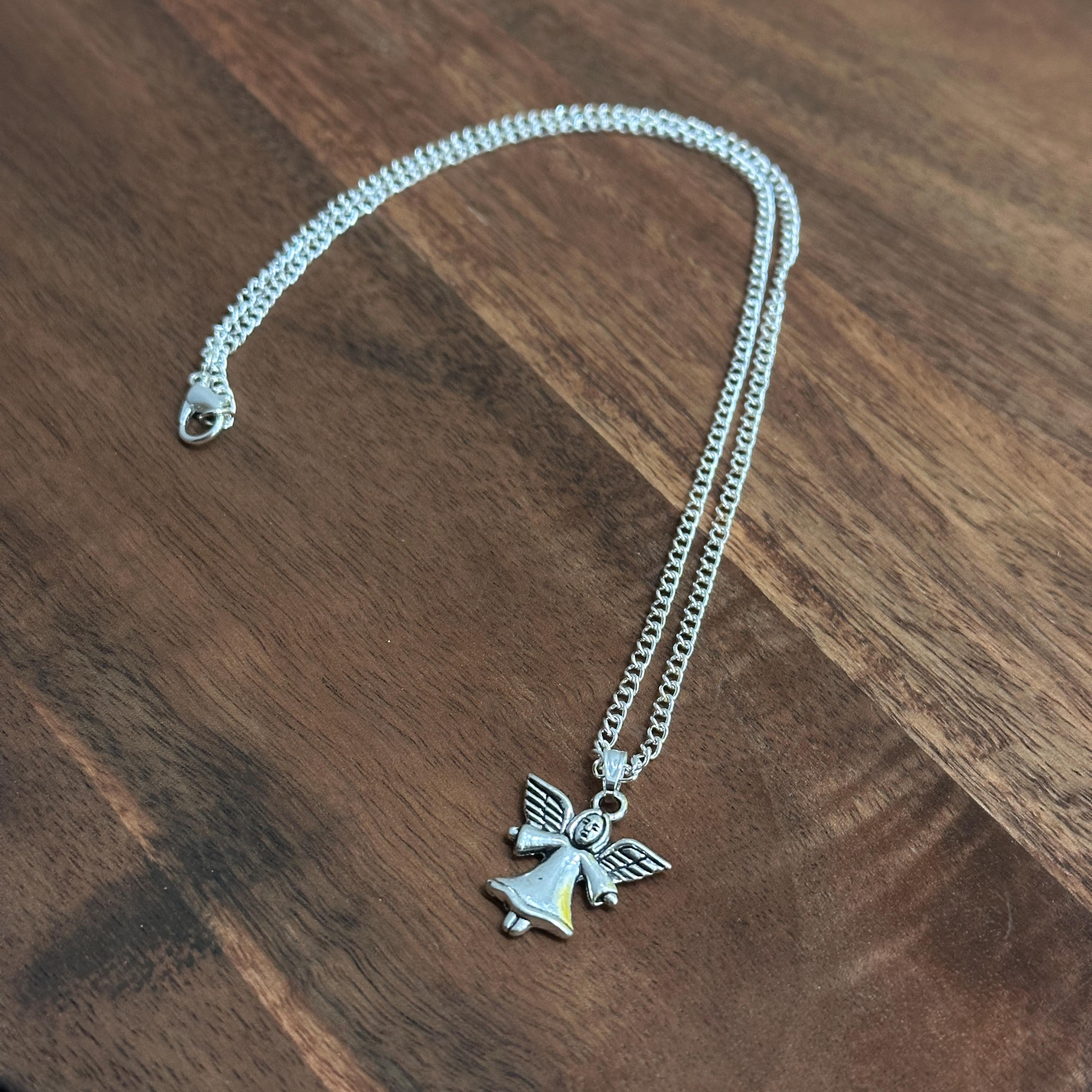 Handmade Winged Angel Pendant Necklace Silver Plate Lucky Charm Gift