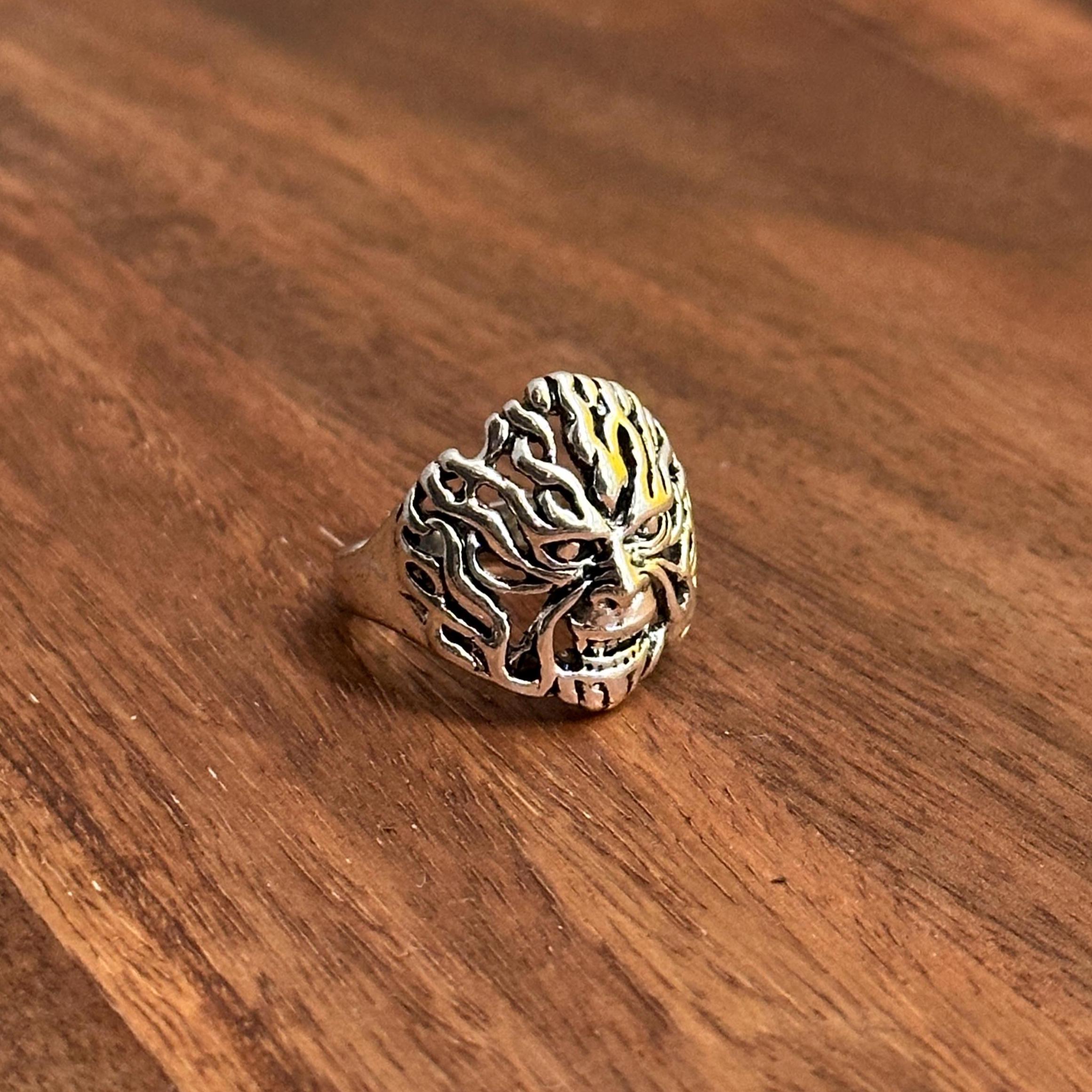 Oversized Gothic Horror Demon Skull Statement Ring Silver Tone Halloween Witch Ring - Various Sizes