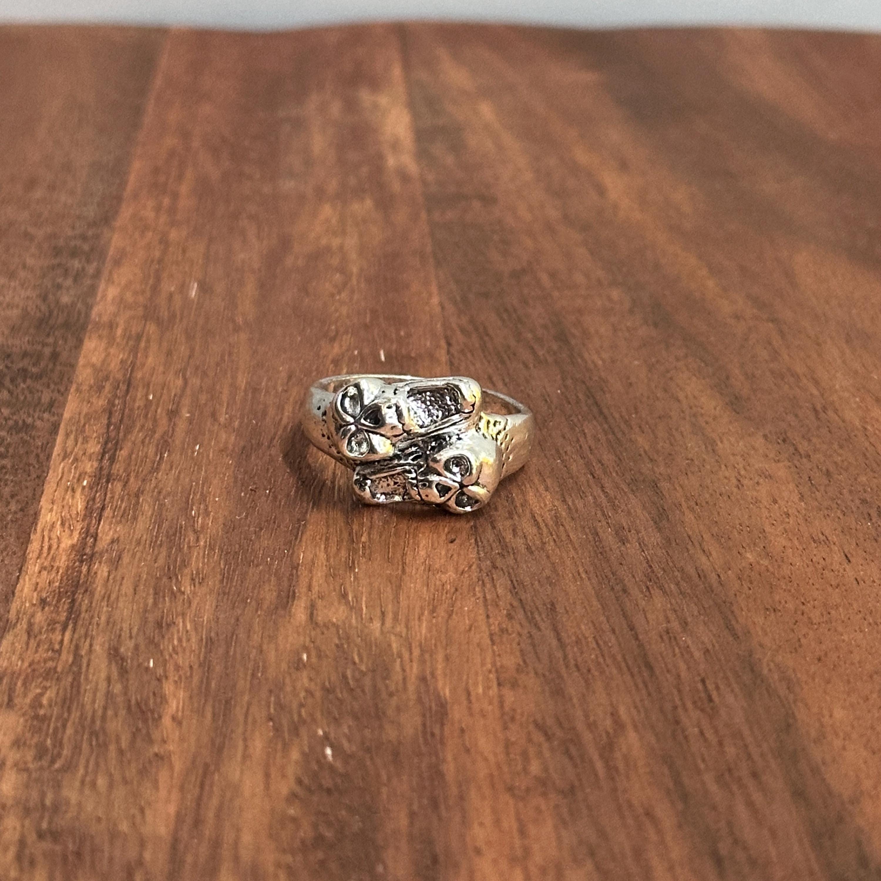 Screaming Horror Ghost Skull Duo Ring Halloween Spirit Ring Silver Tone - Size Z