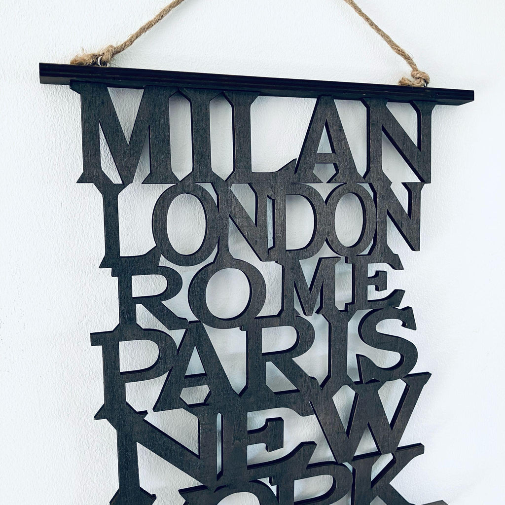 Handmade Famous Fashion Cities Wooden Wall Plaque Hanging Homeware Decor
