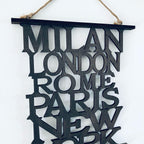 Handmade Famous Fashion Cities Wooden Wall Plaque Hanging Homeware Decor