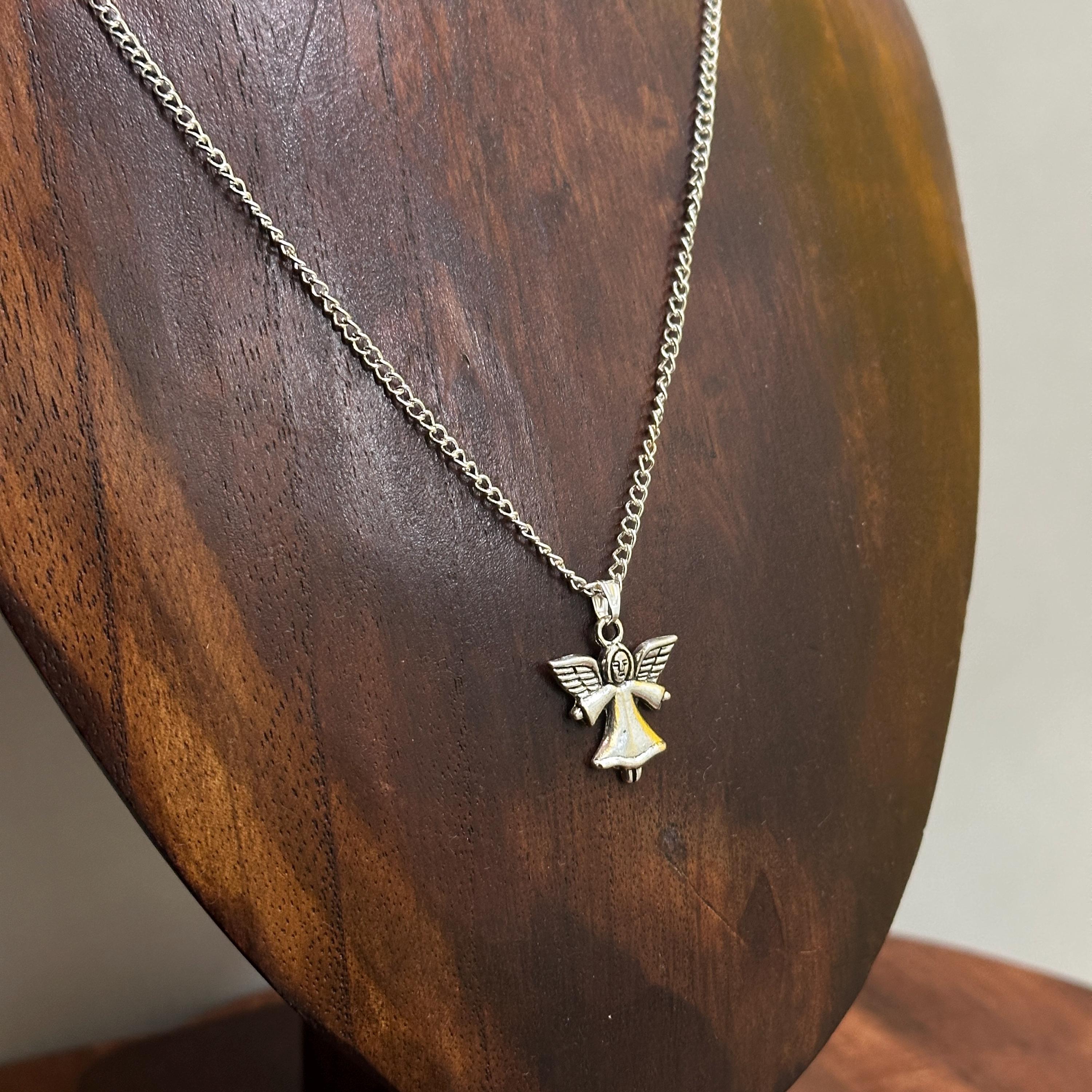 Handmade Winged Angel Pendant Necklace Silver Plate Lucky Charm Gift