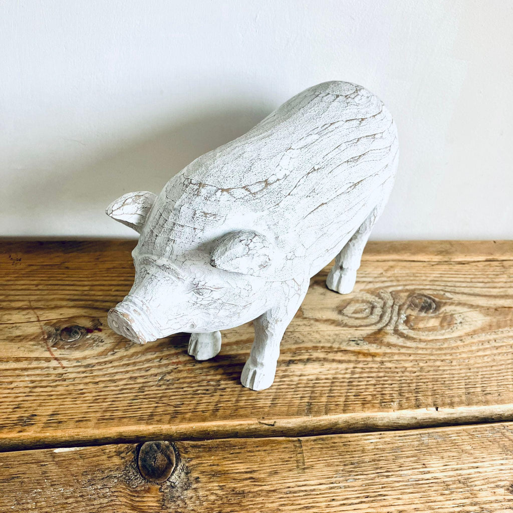 Large Classic Shabby Chic Pig Ornament Figurine White Unique Kitchen Homeware Gift 29cm