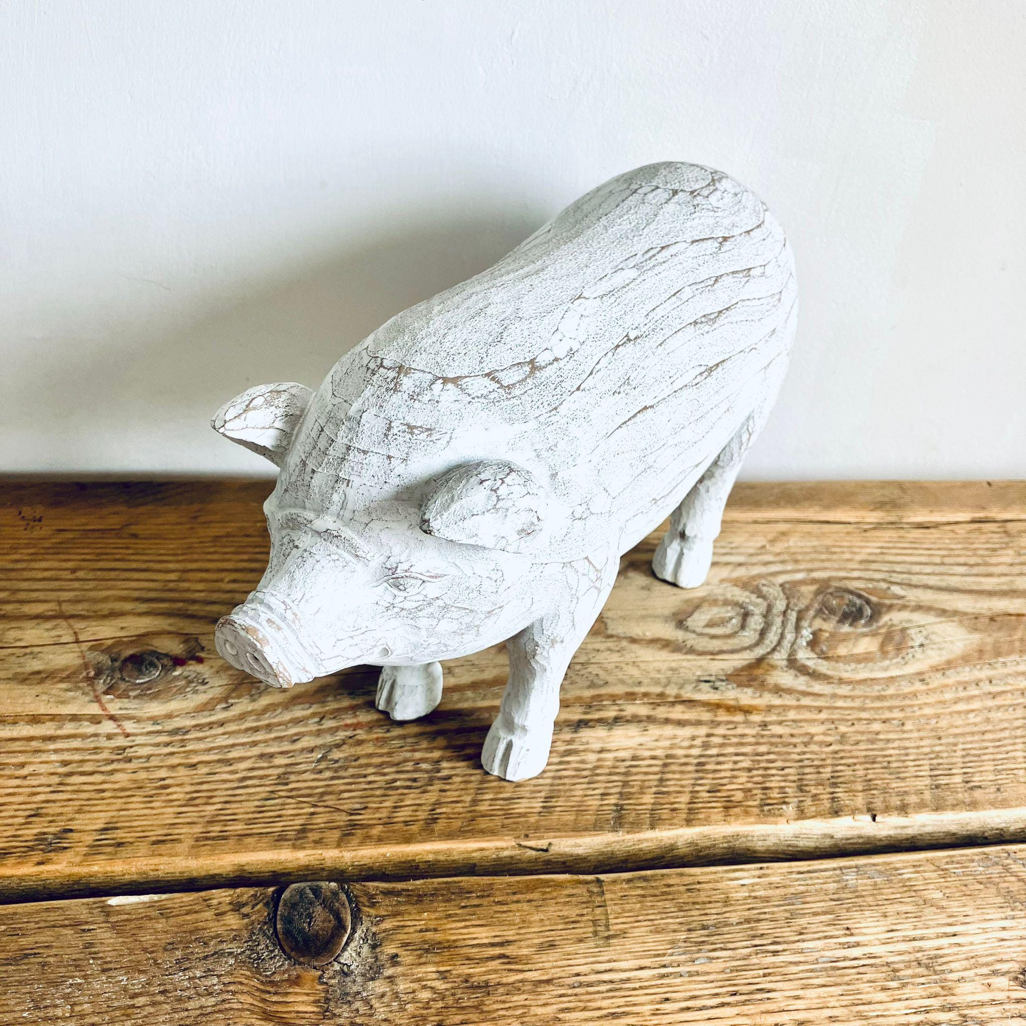 Large Classic Shabby Chic Pig Ornament Figurine White Unique Kitchen Homeware Gift 29cm