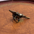 Black Goth Biker Style Winged Heart Statement Ring Metallic Adjustable - Size N 1/2