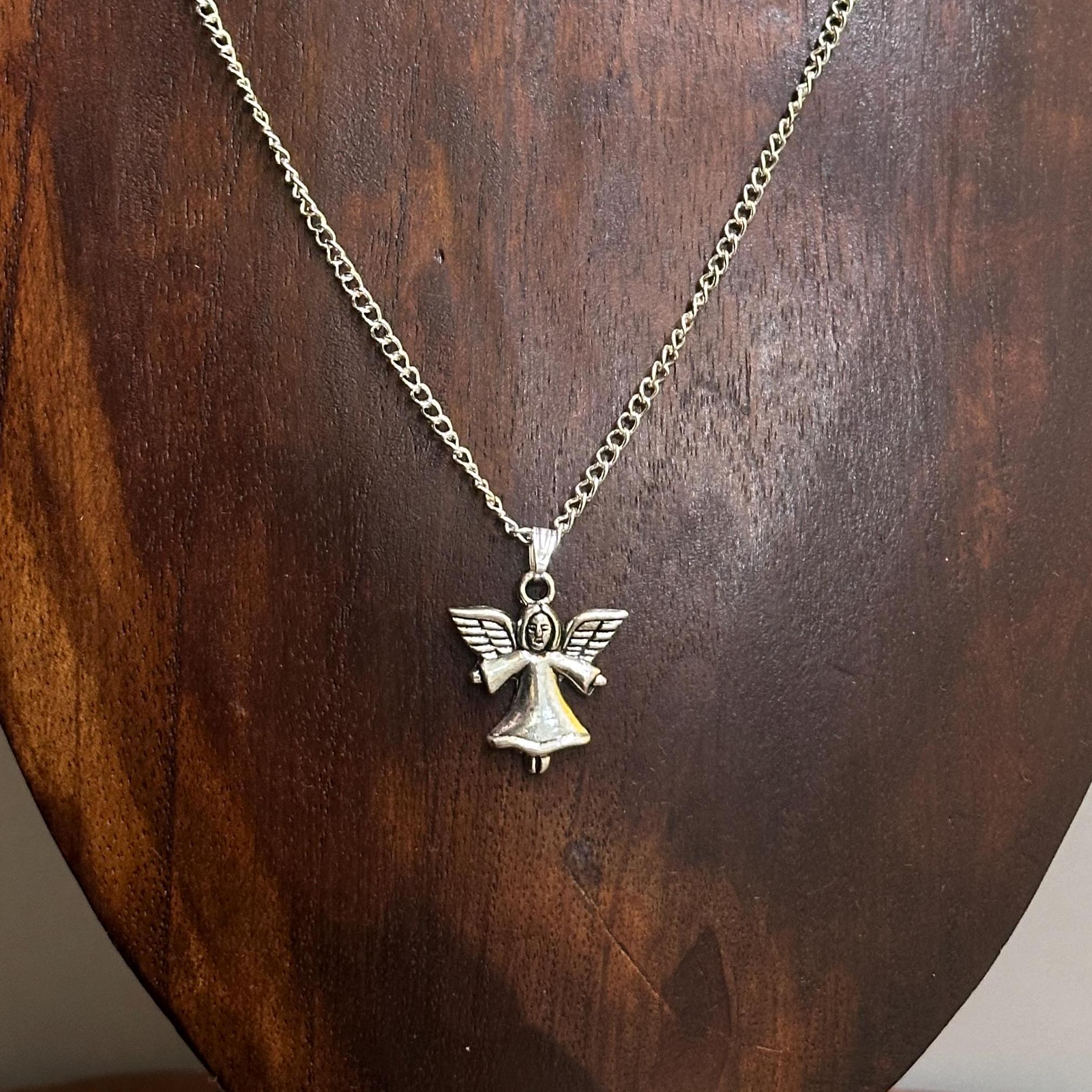 Handmade Winged Angel Pendant Necklace Silver Plate Lucky Charm Gift