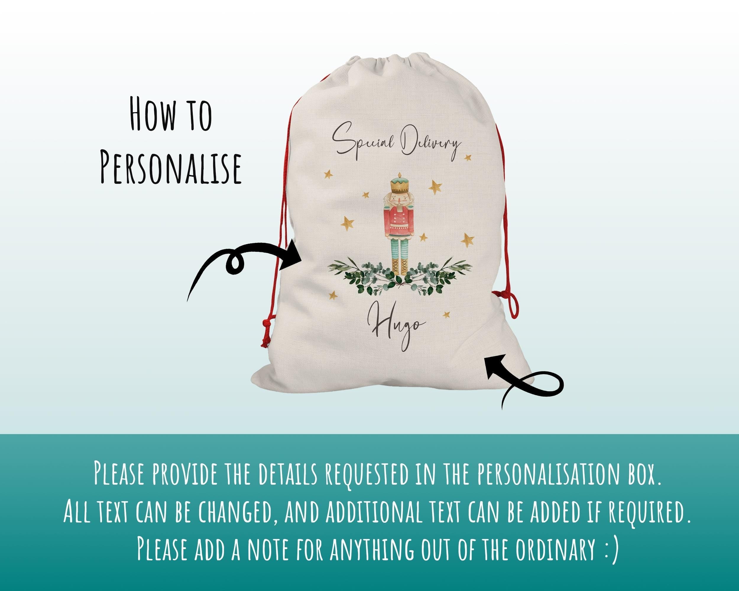 Personalised Large Christmas Sack Xmas Classic Toy Soldier Name Star Stocking Gift Girls Boys Sack Red Drawstring Christmas Decoration SK161