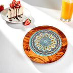 Olive Wood Handcrafted Round Wooden Ceramic Serving Tray/Coaster | Multiple Styles