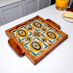Olive Wood Square Olive Wood Ceramic Tray with Handle 20cm * 20cm