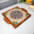 Olive Wood Square Olive Wood Ceramic Tray with Handle 20cm * 20cm