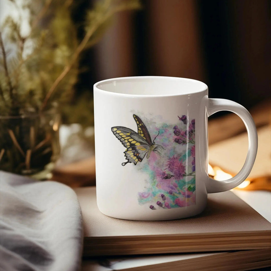 Yellow Butterfly Mug – 11oz Ceramic Wildlife Coffee Cup