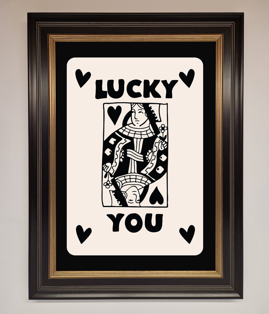 Lucky You Beige Black Framed Print