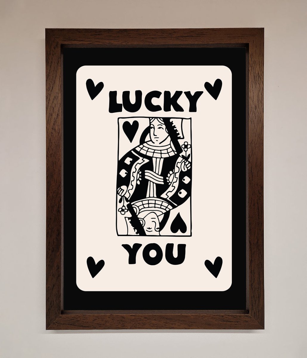 Lucky You Beige Black Framed Print