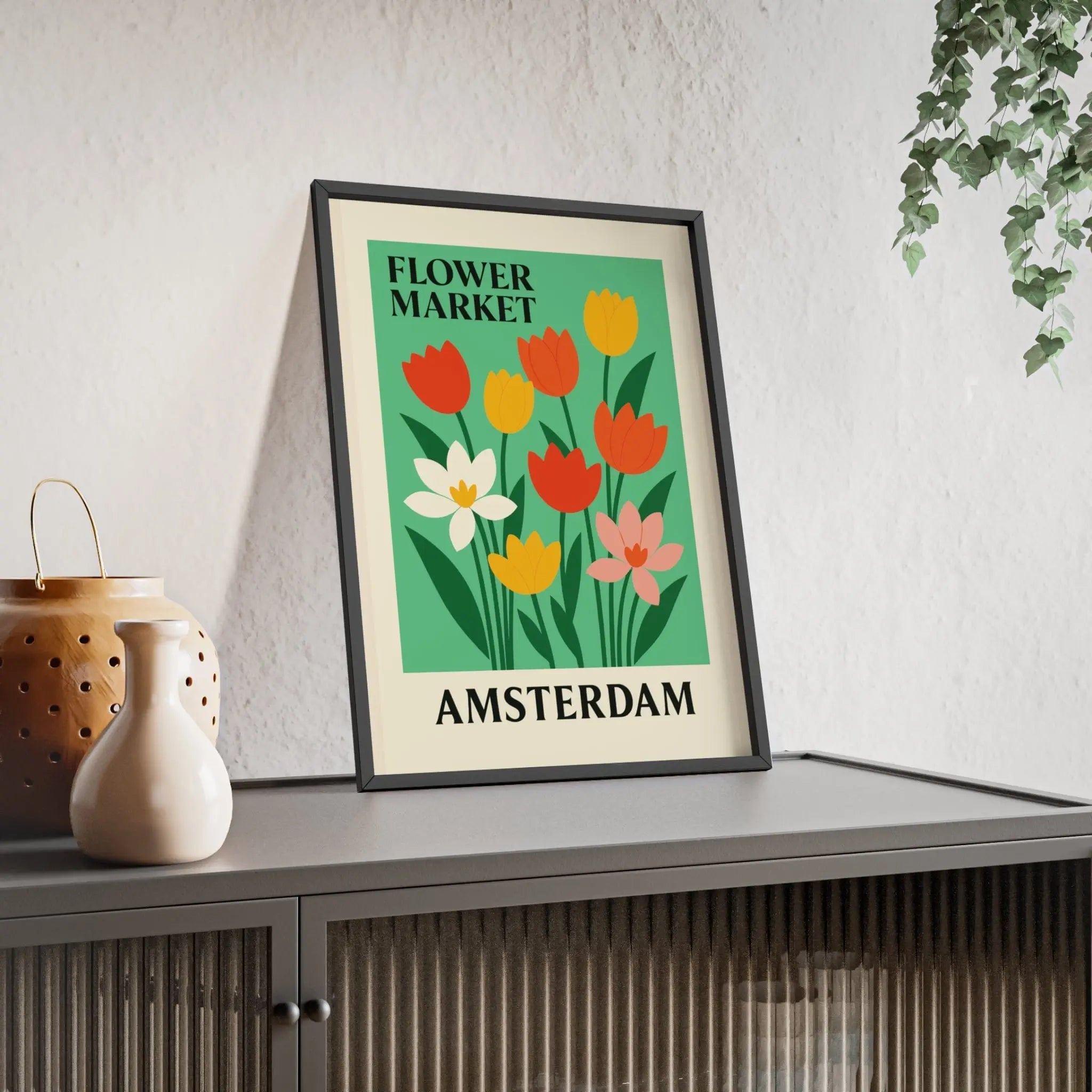Flower Market Amsterdam Poster | Vintage Tulip Botanical Wall Art