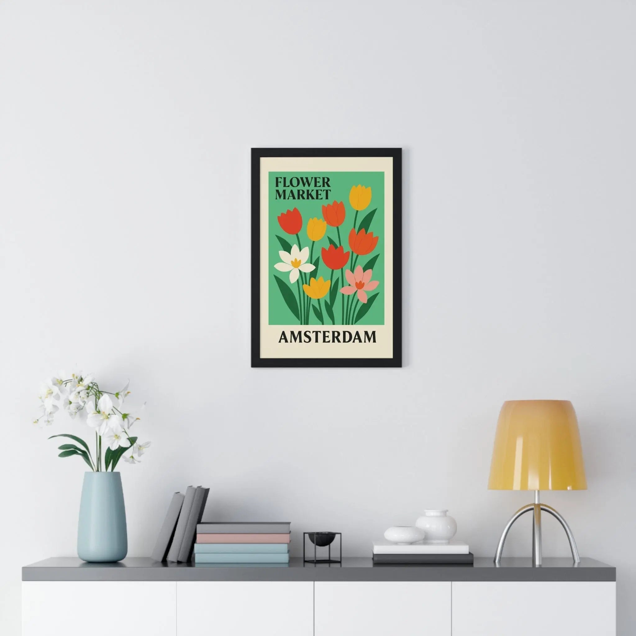 Flower Market Amsterdam Poster | Vintage Tulip Botanical Wall Art