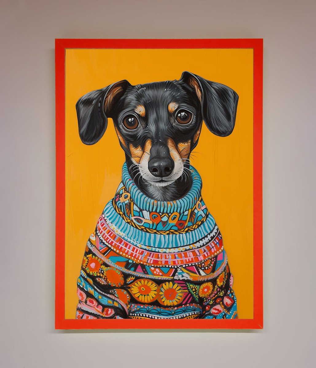 Sausage Dog In A Sweater Framed Print